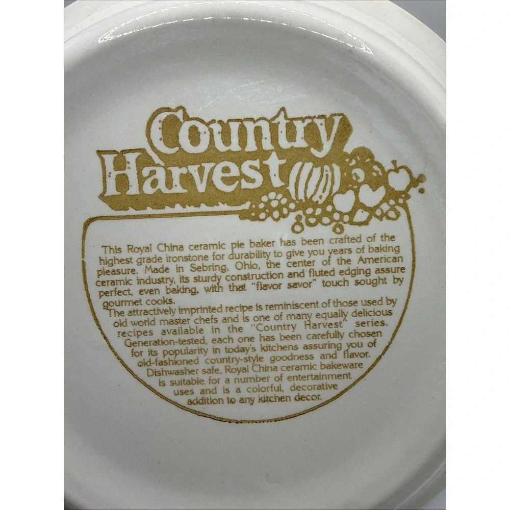 VINTAGE 1983 ROYAL CHINA CHERRY PIE COUNTRY HARVEST RECIPE CERAMIC DISH